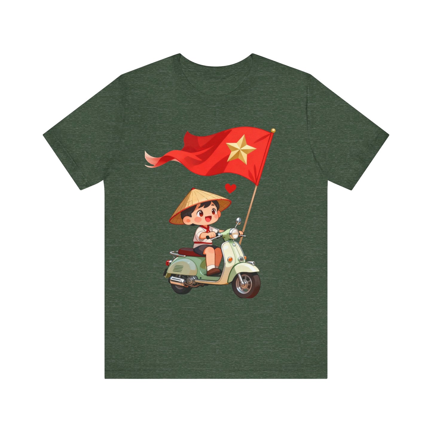 intage Vespa Rider Tee – Adorable Kid & Star Flag Illustration, Travel-Style Vietnam Graphic Shirt