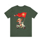 intage Vespa Rider Tee – Adorable Kid & Star Flag Illustration, Travel-Style Vietnam Graphic Shirt