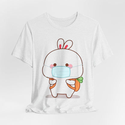 Playful Bunny in Mask T-Shirt – Adorable Carrot-Loving Rabbit Cartoon Design