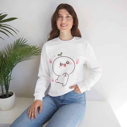 Blushing Peach Kawaii Sweatshirt – Soft Cute Cartoon Crewneck for Cozy Everyday Style