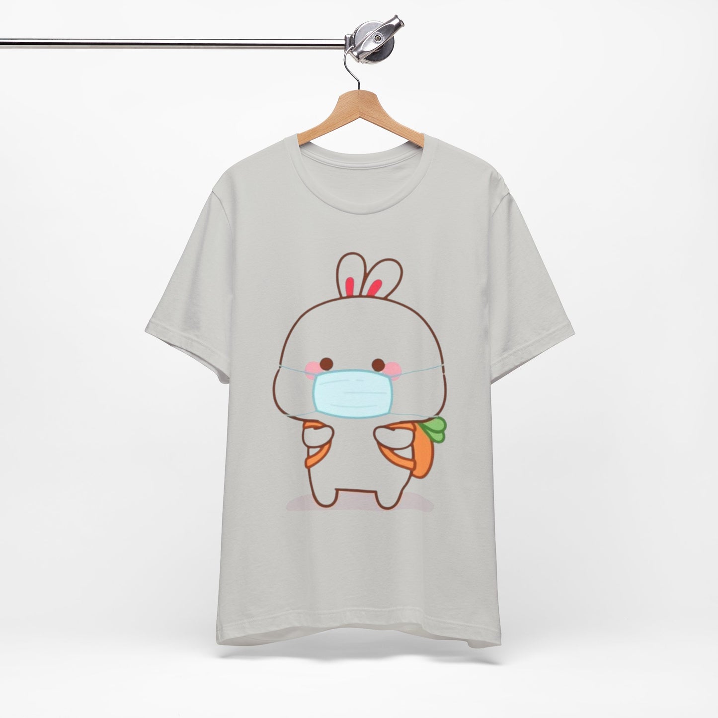 Playful Bunny in Mask T-Shirt – Adorable Carrot-Loving Rabbit Cartoon Design