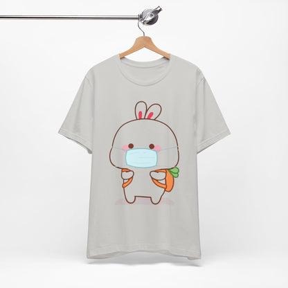 Playful Bunny in Mask T-Shirt – Adorable Carrot-Loving Rabbit Cartoon Design