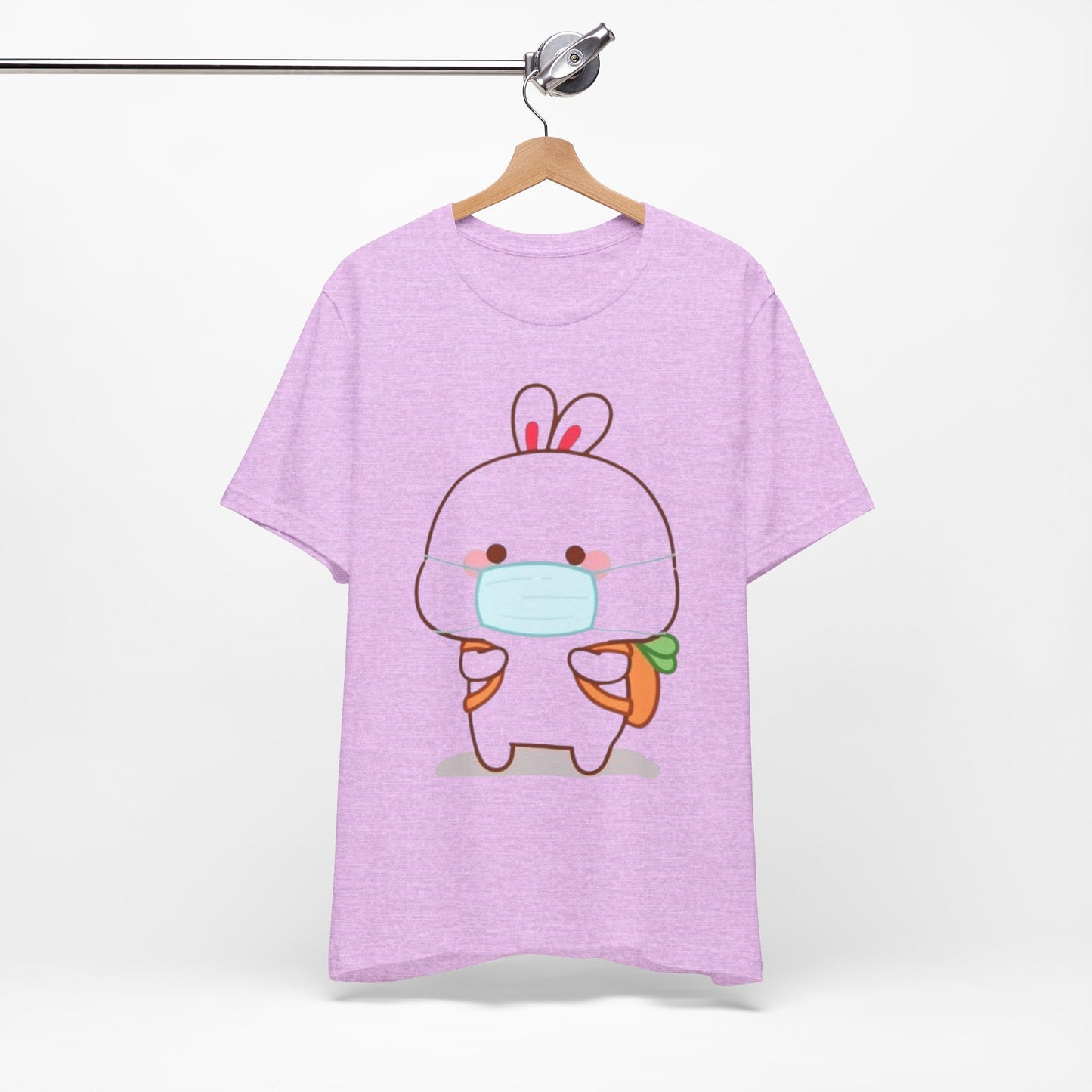 Playful Bunny in Mask T-Shirt – Adorable Carrot-Loving Rabbit Cartoon Design
