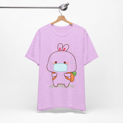 Playful Bunny in Mask T-Shirt – Adorable Carrot-Loving Rabbit Cartoon Design