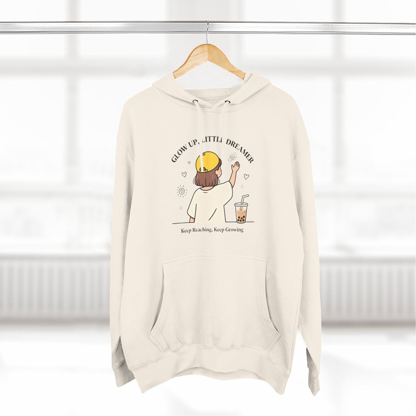 Kawaii Cat Café Hoodie – Soft Fleece Pullover with Relaxed Dreamer Message