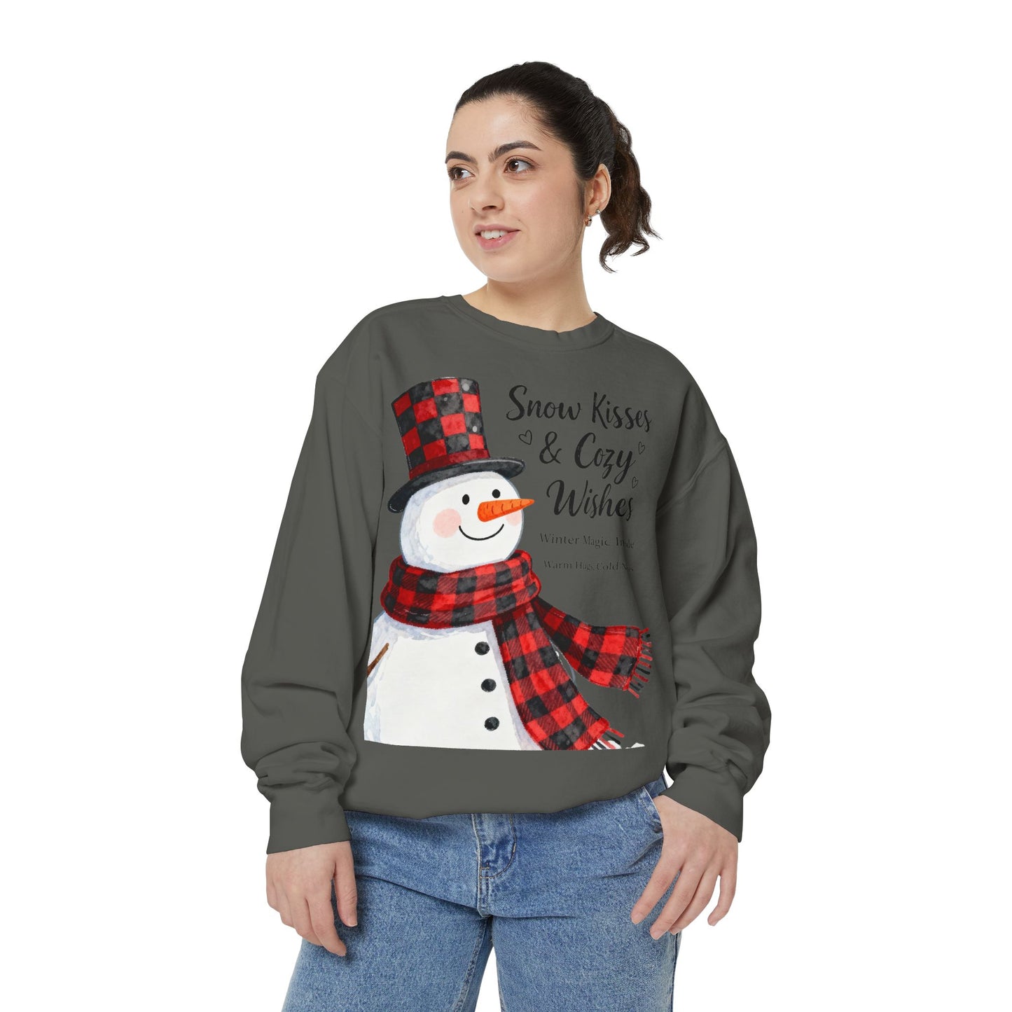 Warm Winter Plaid Snowman Sweatshirt – Cozy Holiday Crewneck for Christmas Cheer