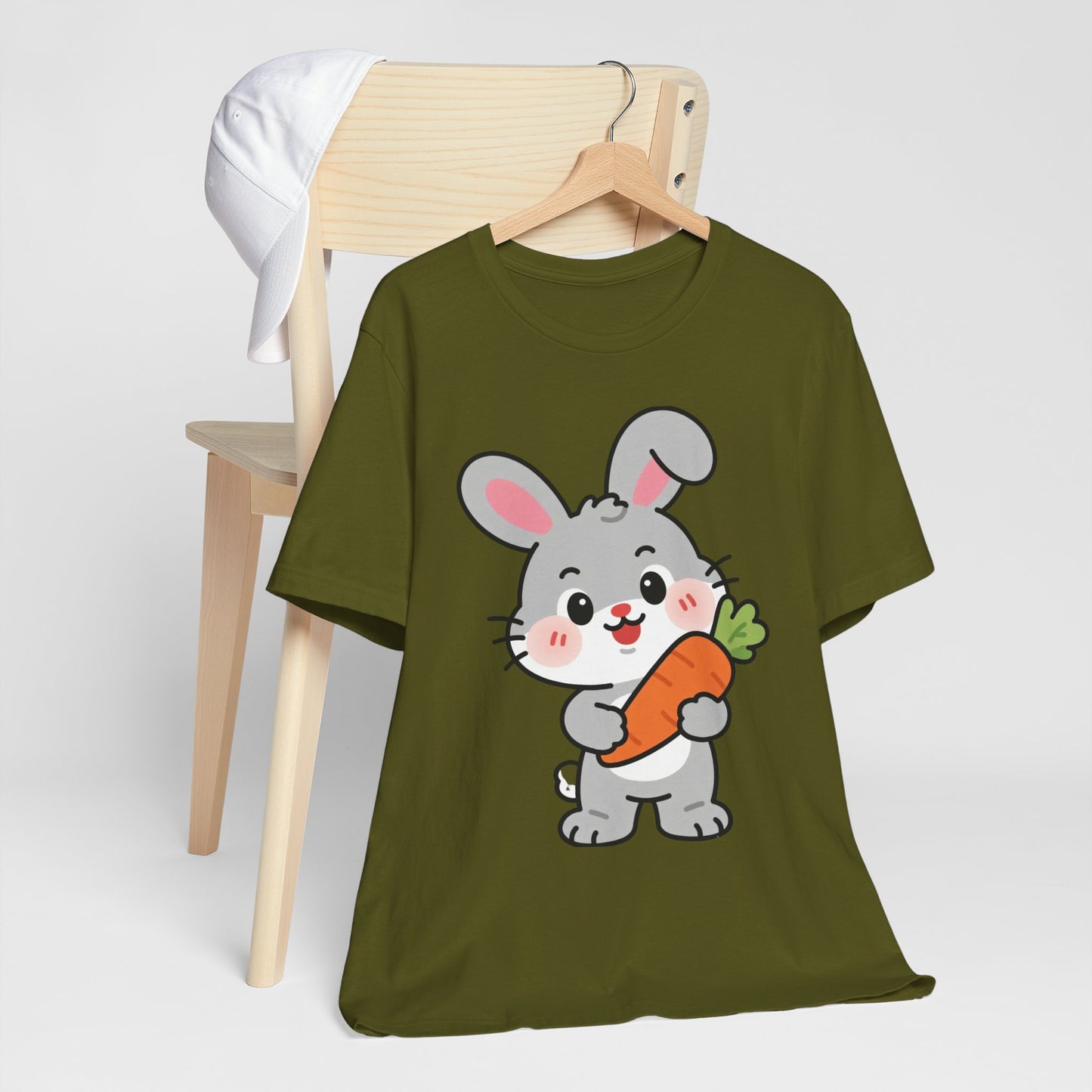 Sweet Bunny & Carrot Graphic Tee – Soft Pastel Rabbit Illustration Shirt