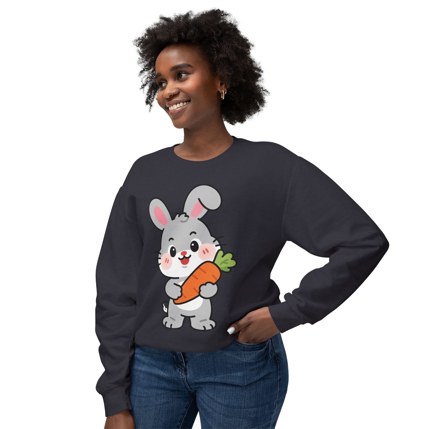 Adorable Bunny Vibes Crewneck – Cute Rabbit & Carrot Design, Aesthetic Cozy Sweatshirt for Her