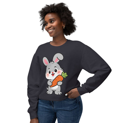 Adorable Bunny Vibes Crewneck – Cute Rabbit & Carrot Design, Aesthetic Cozy Sweatshirt for Her