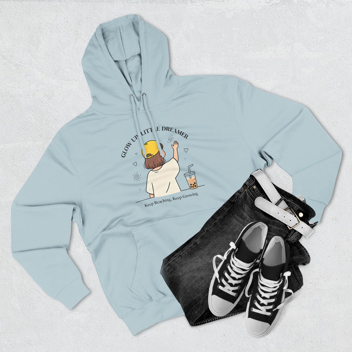 Kawaii Cat Café Hoodie – Soft Fleece Pullover with Relaxed Dreamer Message