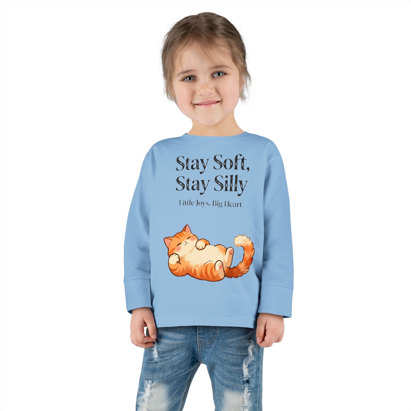 Adorable Sleeping Cat Toddler Long Sleeve – Soft & Playful “Stay Silly” Kids Top