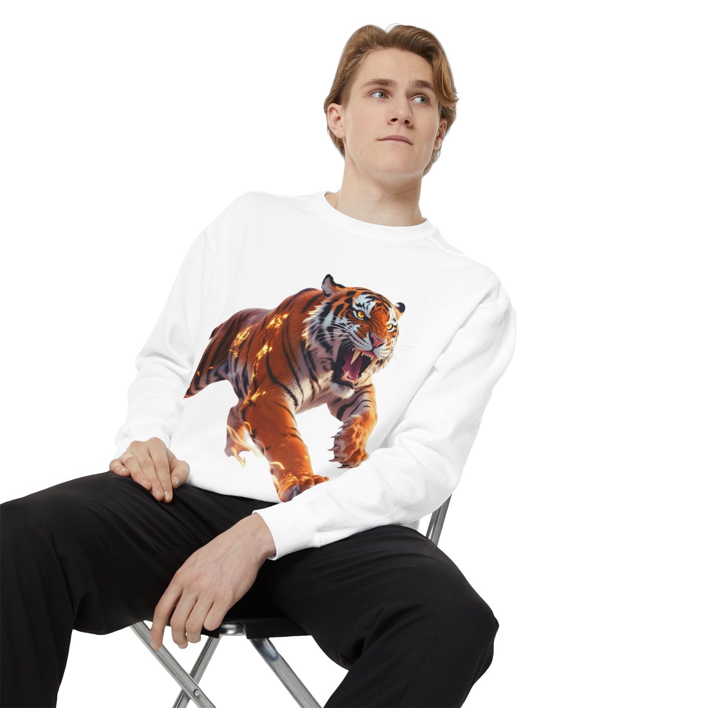 Custom Fierce Tiger Graphic Unisex Garment-Dyed Sweatshirt