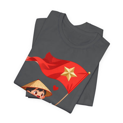 intage Vespa Rider Tee – Adorable Kid & Star Flag Illustration, Travel-Style Vietnam Graphic Shirt