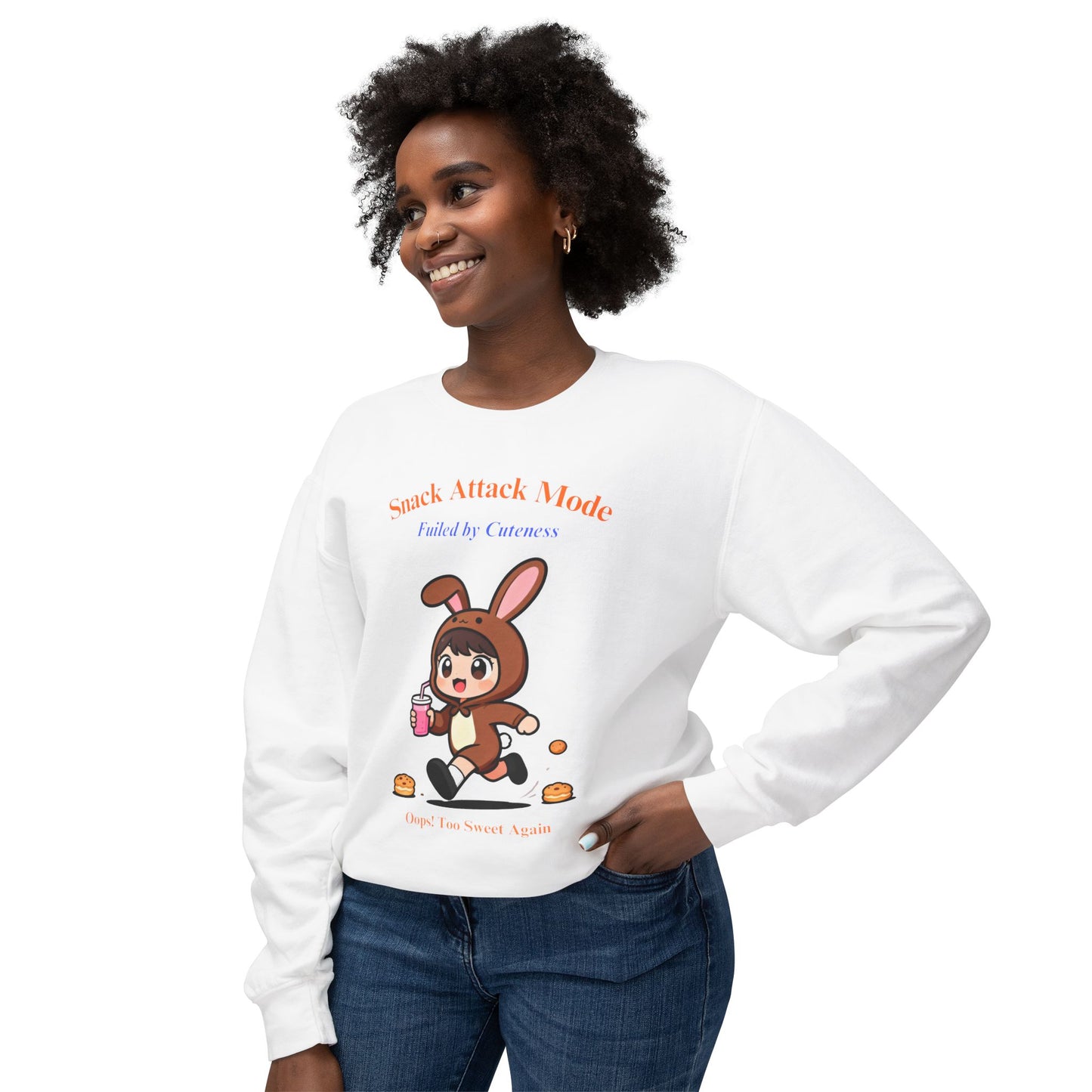 Kawaii Bunny Snack Lover Crewneck – Cute Cartoon Pullover for Cozy Everyday Style
