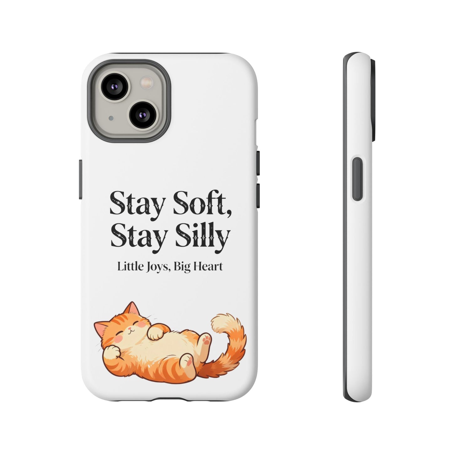 Orange Cat Aesthetic Phone Case – Stay Soft, Stay Silly | Custom Text Available | Little Joys, Big Heart
