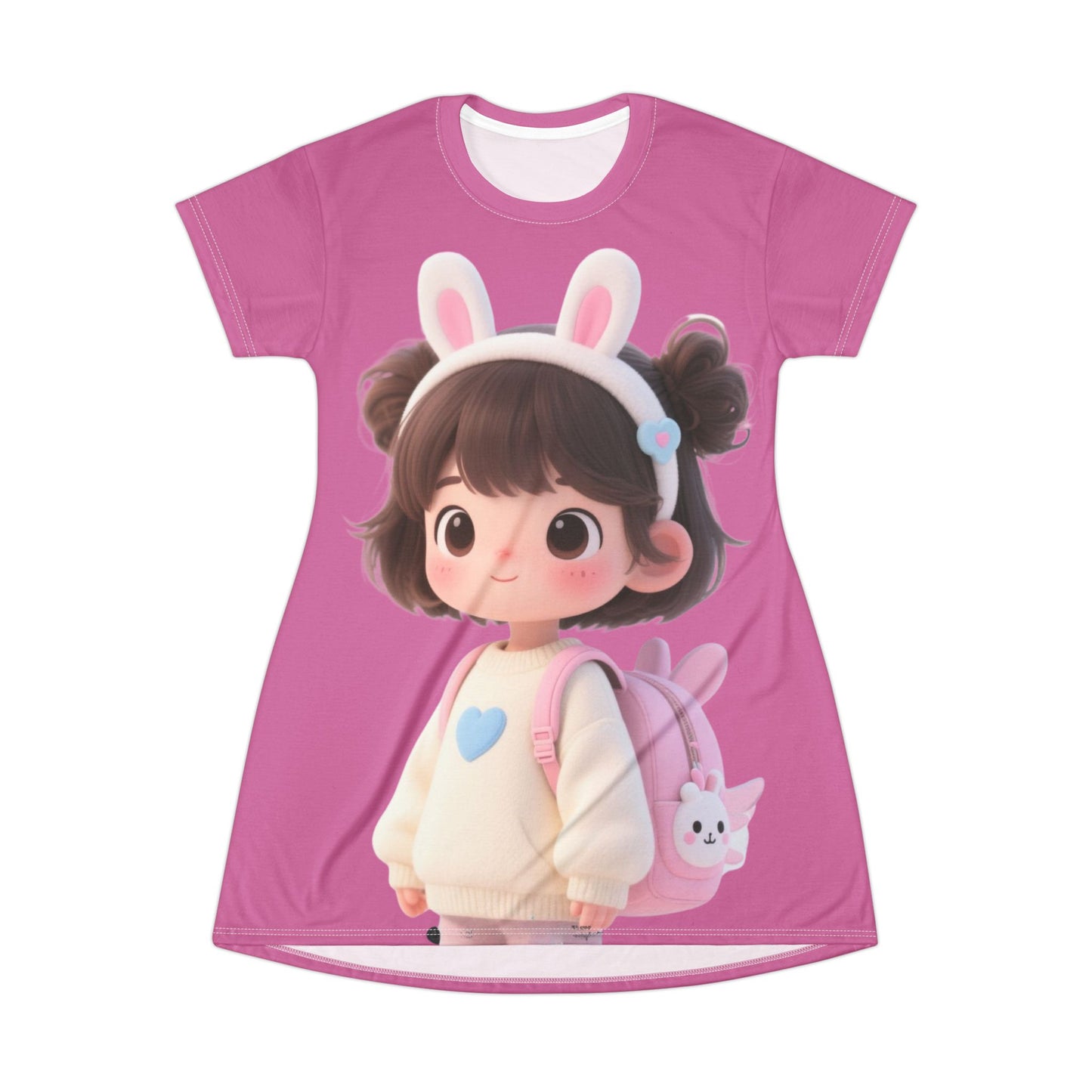 Pink Bunny Character T-Shirt Dress – Soft, Playful AOP Style for Cute Everyday Wear