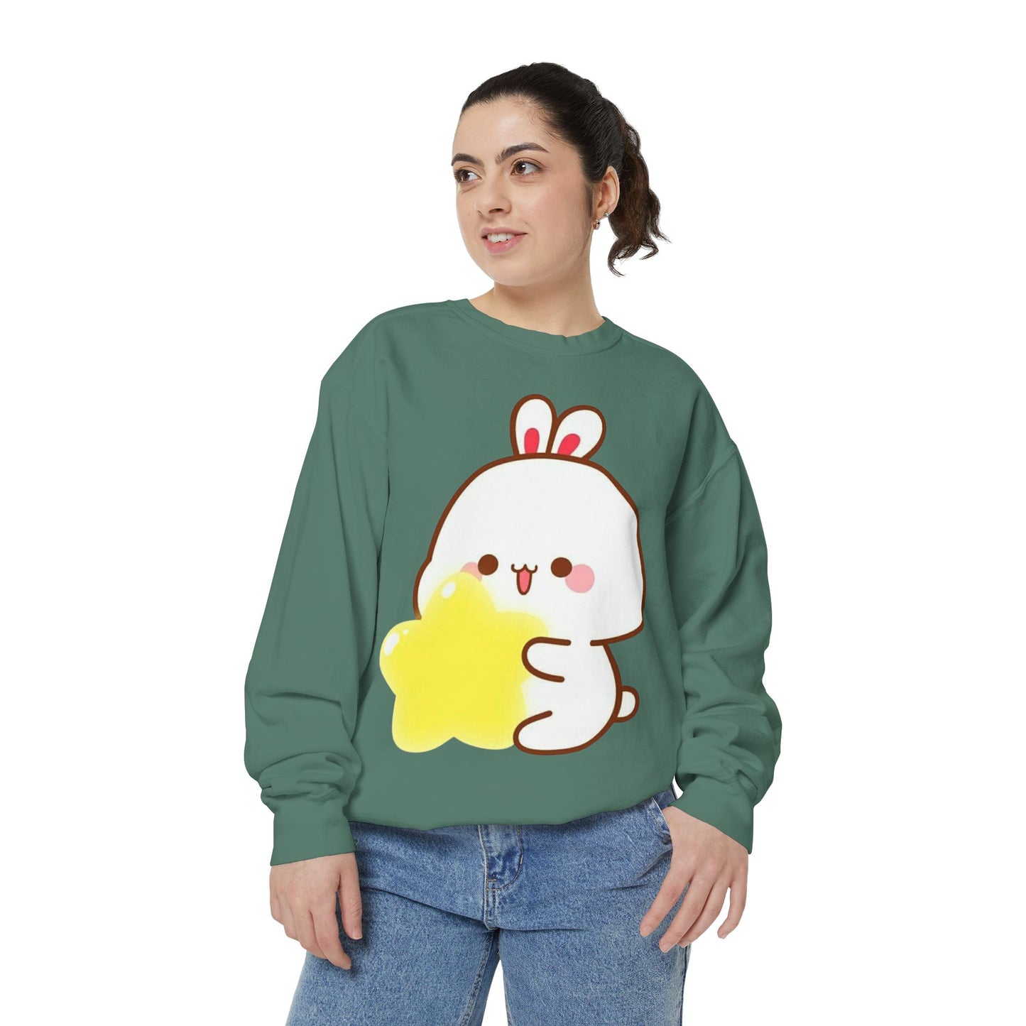 Kawaii Bunny and Star Sweatshirt – Cozy Cute Cartoon Crewneck for Dreamy Days
