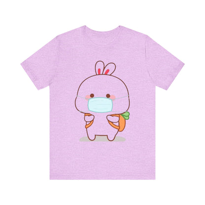 Playful Bunny in Mask T-Shirt – Adorable Carrot-Loving Rabbit Cartoon Design