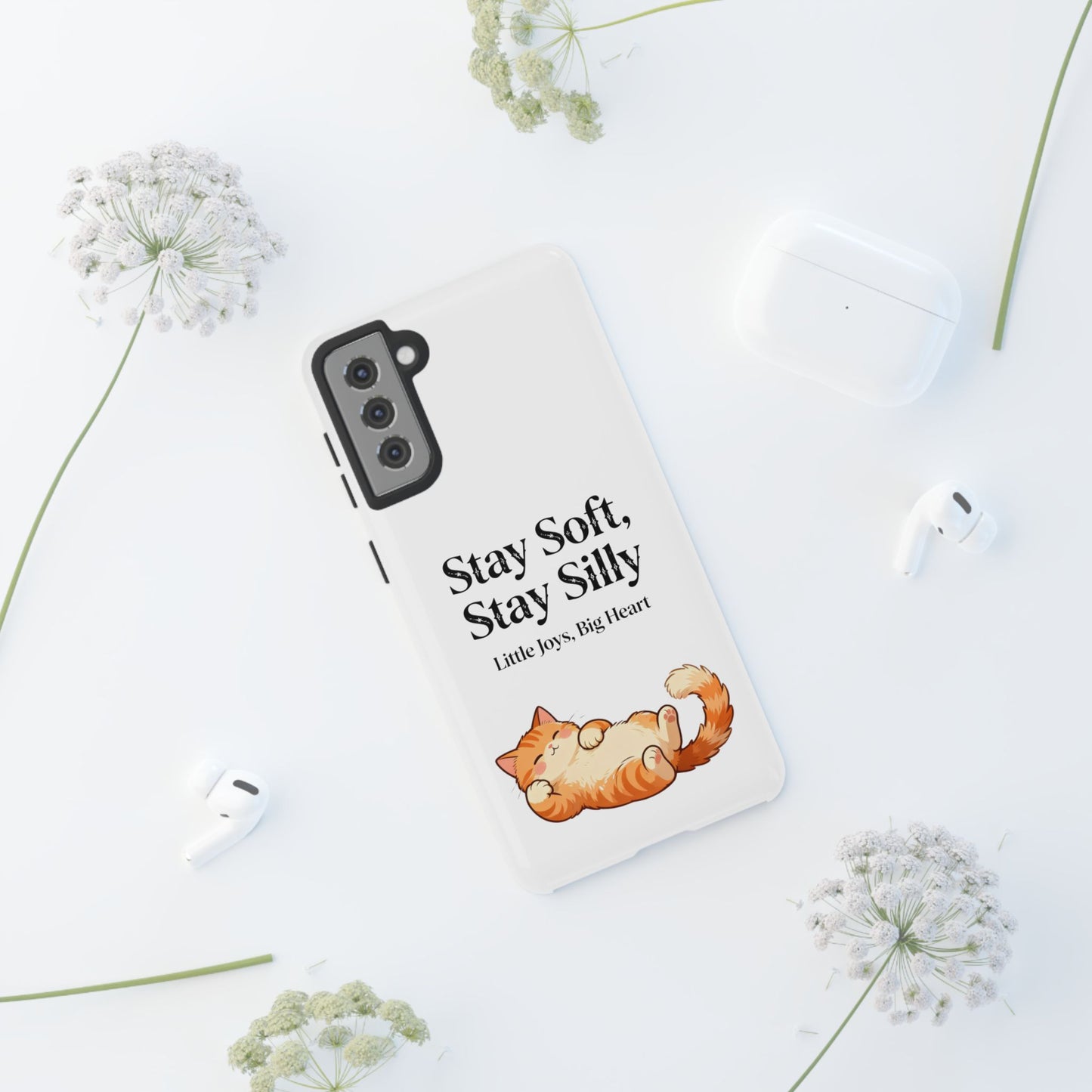 Orange Cat Aesthetic Phone Case – Stay Soft, Stay Silly | Custom Text Available | Little Joys, Big Heart