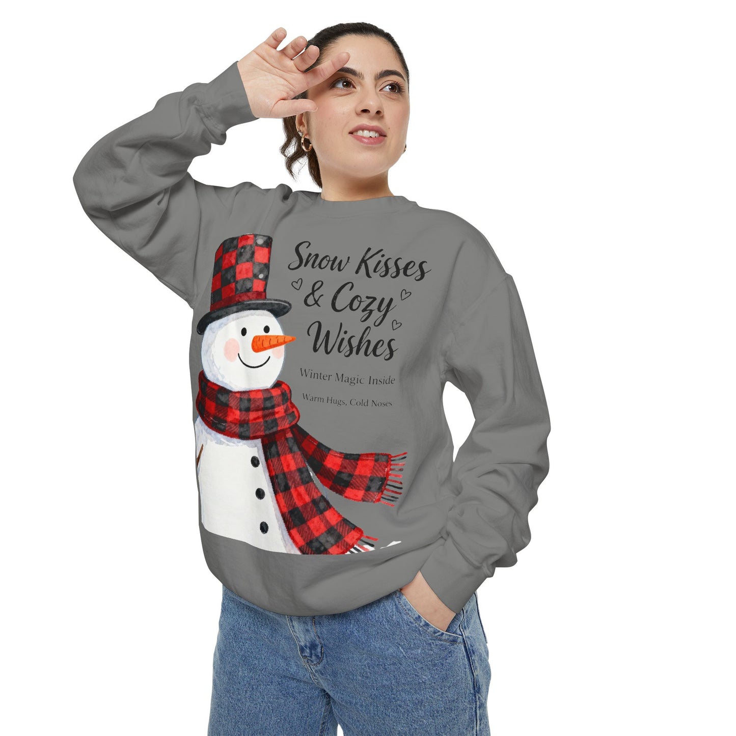 Warm Winter Plaid Snowman Sweatshirt – Cozy Holiday Crewneck for Christmas Cheer