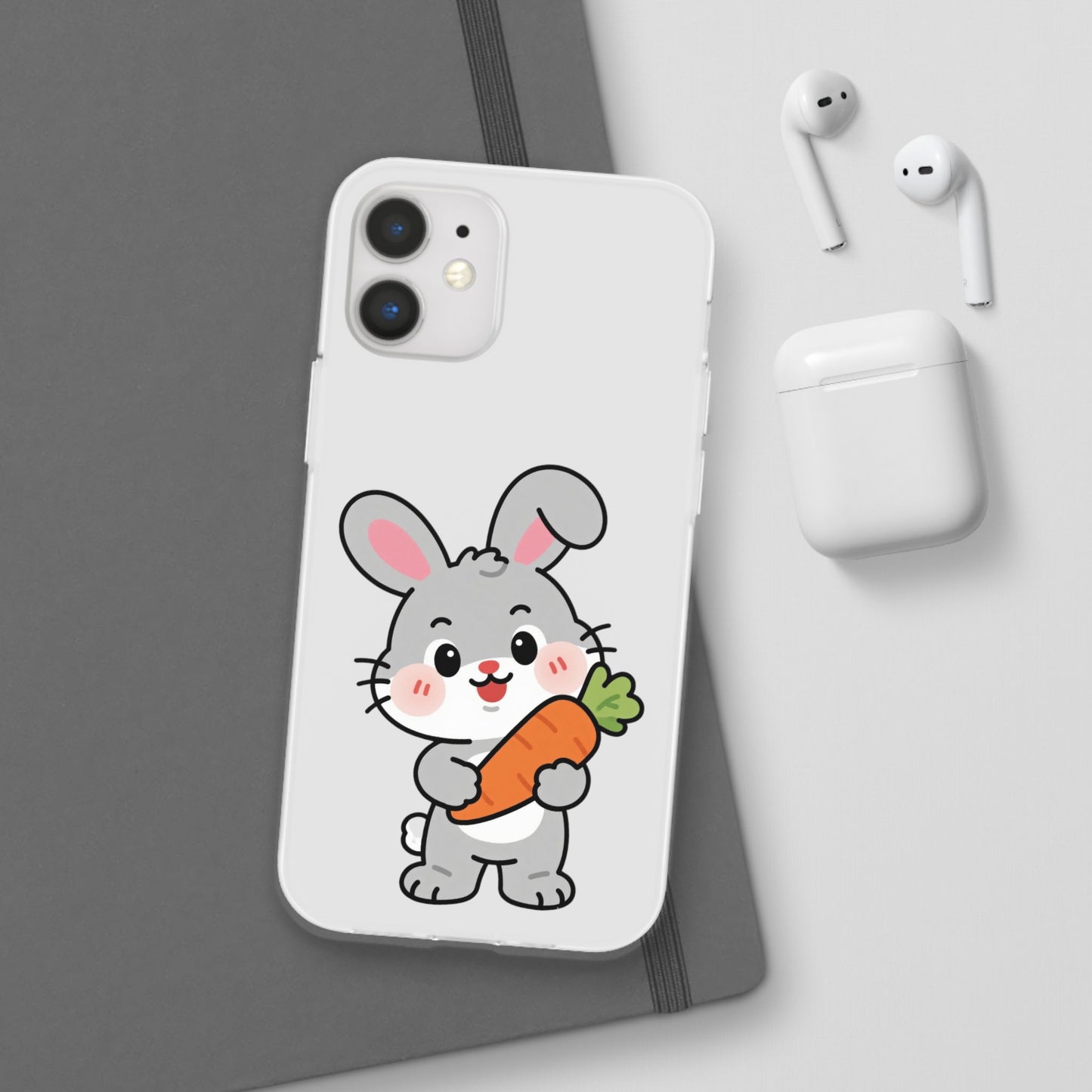 Playful Bunny Holding Carrot Phone Case – Soft, Charming Protective Cover