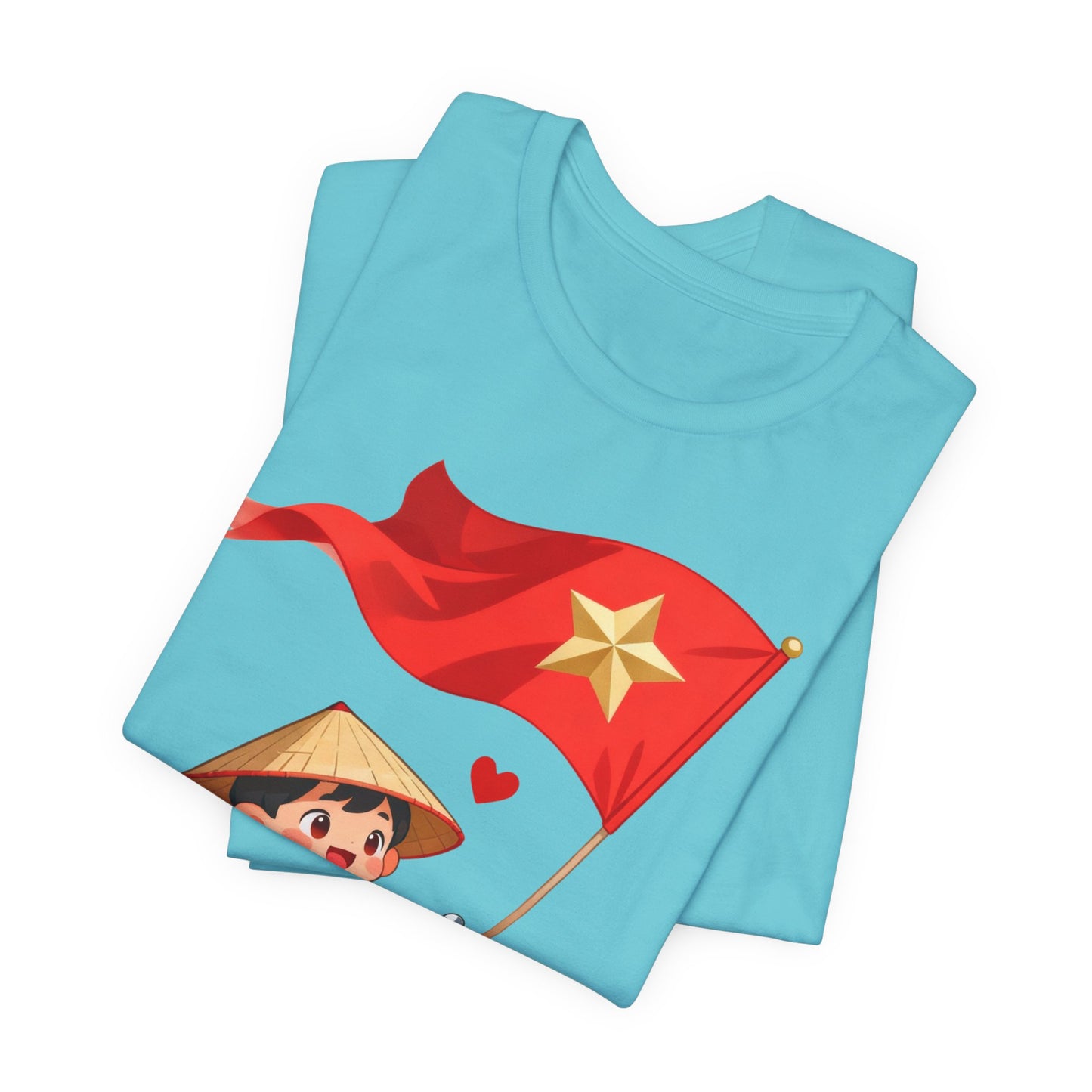 intage Vespa Rider Tee – Adorable Kid & Star Flag Illustration, Travel-Style Vietnam Graphic Shirt