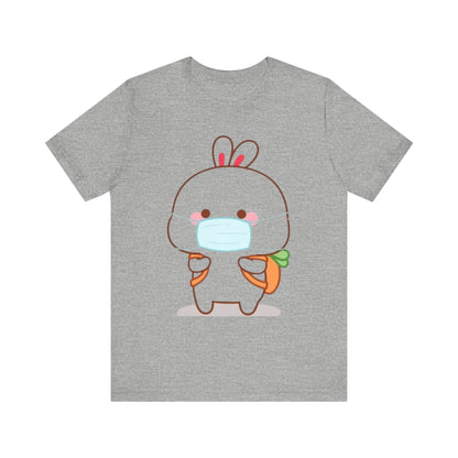 Playful Bunny in Mask T-Shirt – Adorable Carrot-Loving Rabbit Cartoon Design
