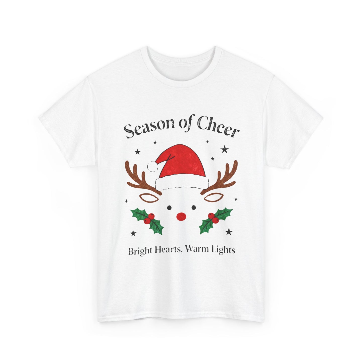 Bright Hearts Reindeer Christmas T-Shirt – Cozy Holiday Gift for Family and Friends