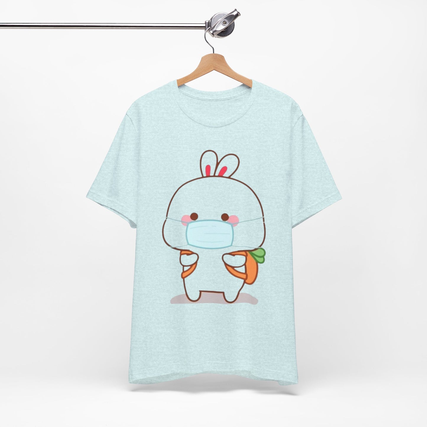 Playful Bunny in Mask T-Shirt – Adorable Carrot-Loving Rabbit Cartoon Design
