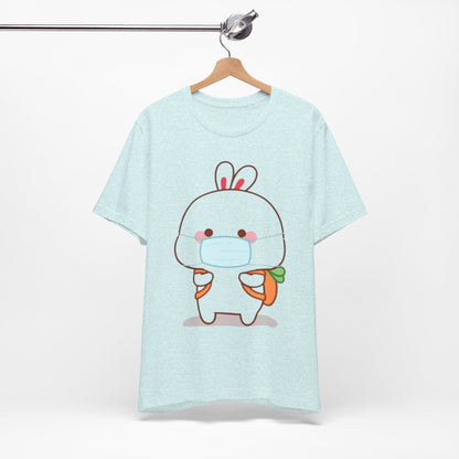 Playful Bunny in Mask T-Shirt – Adorable Carrot-Loving Rabbit Cartoon Design