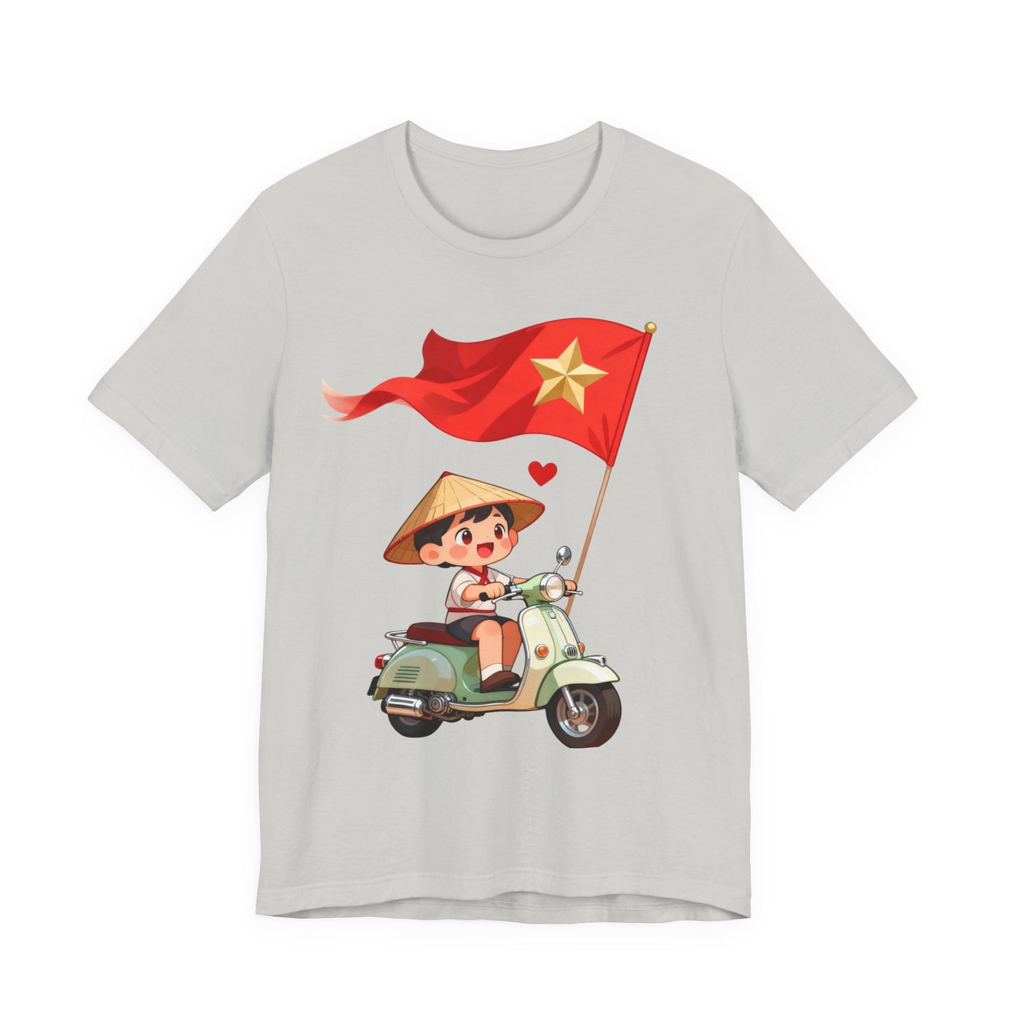 intage Vespa Rider Tee – Adorable Kid & Star Flag Illustration, Travel-Style Vietnam Graphic Shirt