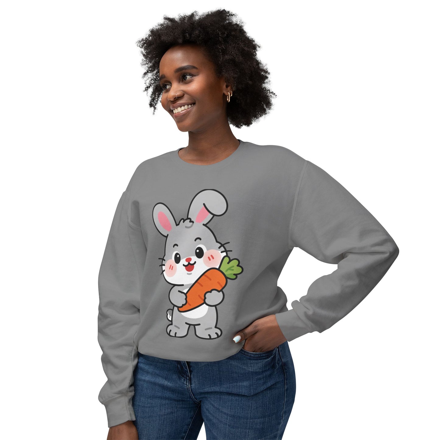 Adorable Bunny Vibes Crewneck – Cute Rabbit & Carrot Design, Aesthetic Cozy Sweatshirt for Her