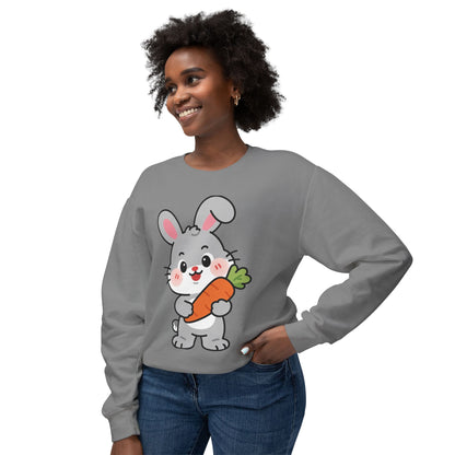Adorable Bunny Vibes Crewneck – Cute Rabbit & Carrot Design, Aesthetic Cozy Sweatshirt for Her