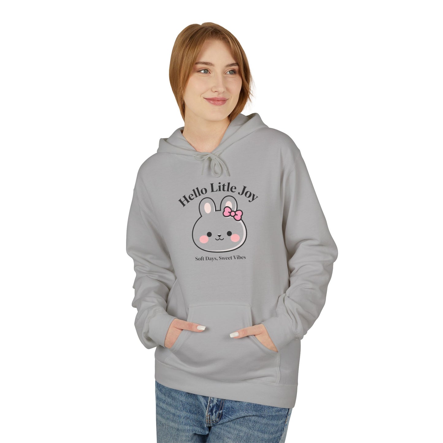 Kawaii Bunny “Hello Little Joy” Hoodie – Cute Rabbit Graphic Cozy Pullover