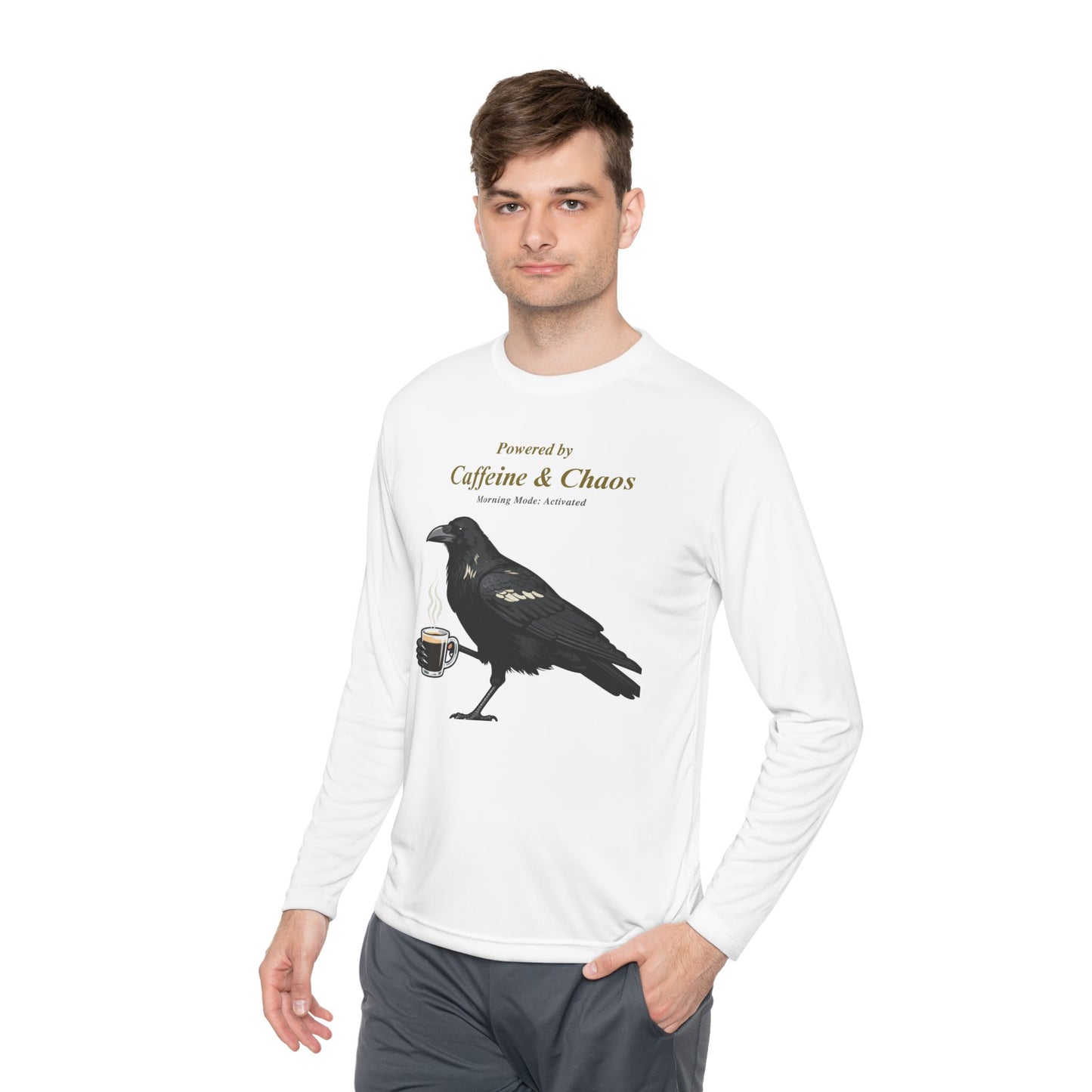 Raven Brew Crew Long Sleeve – Witty Coffee Graphic Tee for Daily Chaos and Late-Night Energy
