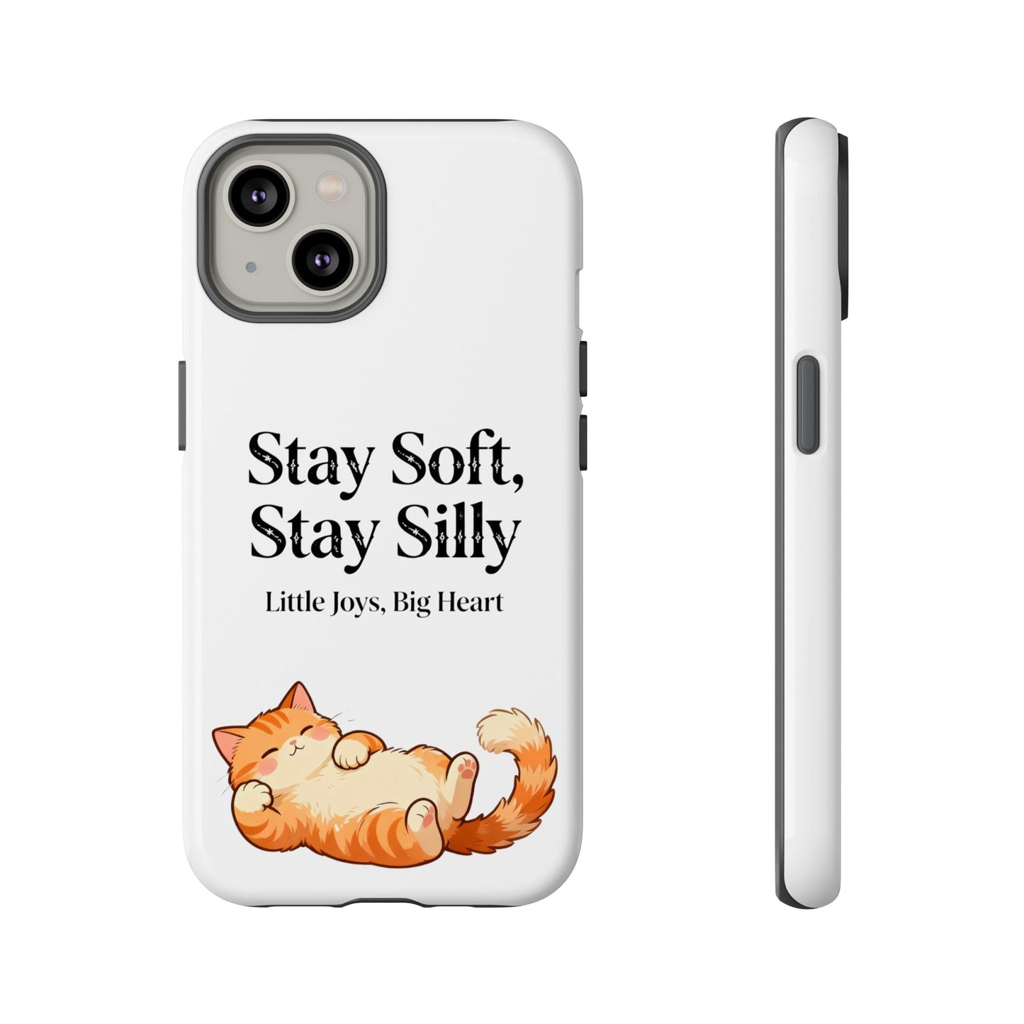 Orange Cat Aesthetic Phone Case – Stay Soft, Stay Silly | Custom Text Available | Little Joys, Big Heart