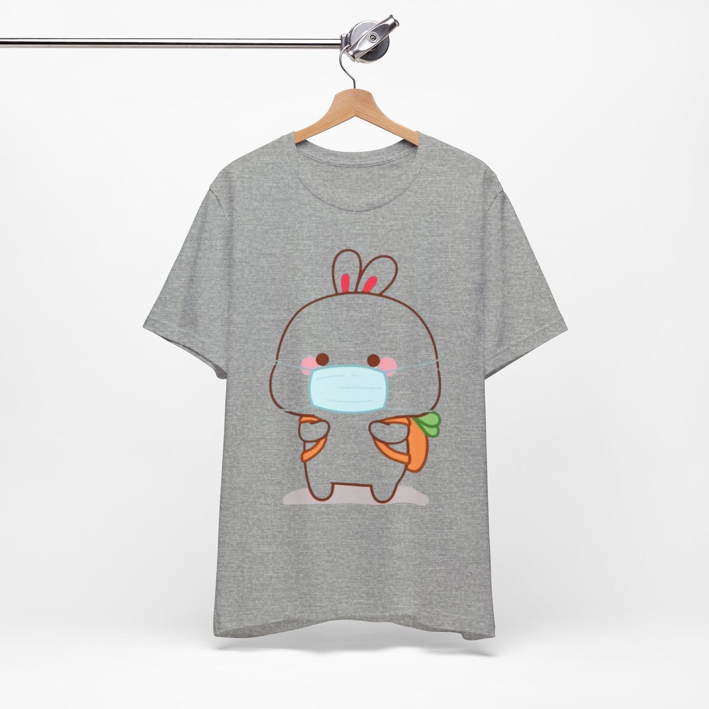 Playful Bunny in Mask T-Shirt – Adorable Carrot-Loving Rabbit Cartoon Design