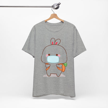 Playful Bunny in Mask T-Shirt – Adorable Carrot-Loving Rabbit Cartoon Design