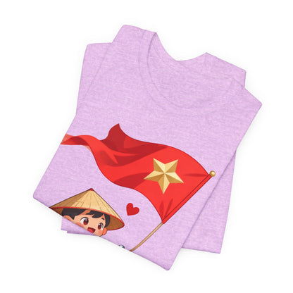 intage Vespa Rider Tee – Adorable Kid & Star Flag Illustration, Travel-Style Vietnam Graphic Shirt