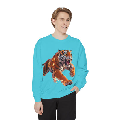 Custom Fierce Tiger Graphic Unisex Garment-Dyed Sweatshirt