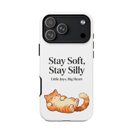 Orange Cat Aesthetic Phone Case – Stay Soft, Stay Silly | Custom Text Available | Little Joys, Big Heart