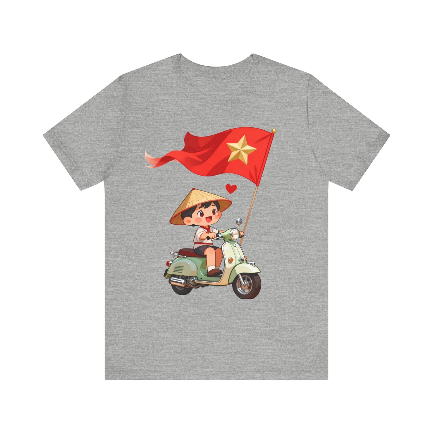intage Vespa Rider Tee – Adorable Kid & Star Flag Illustration, Travel-Style Vietnam Graphic Shirt