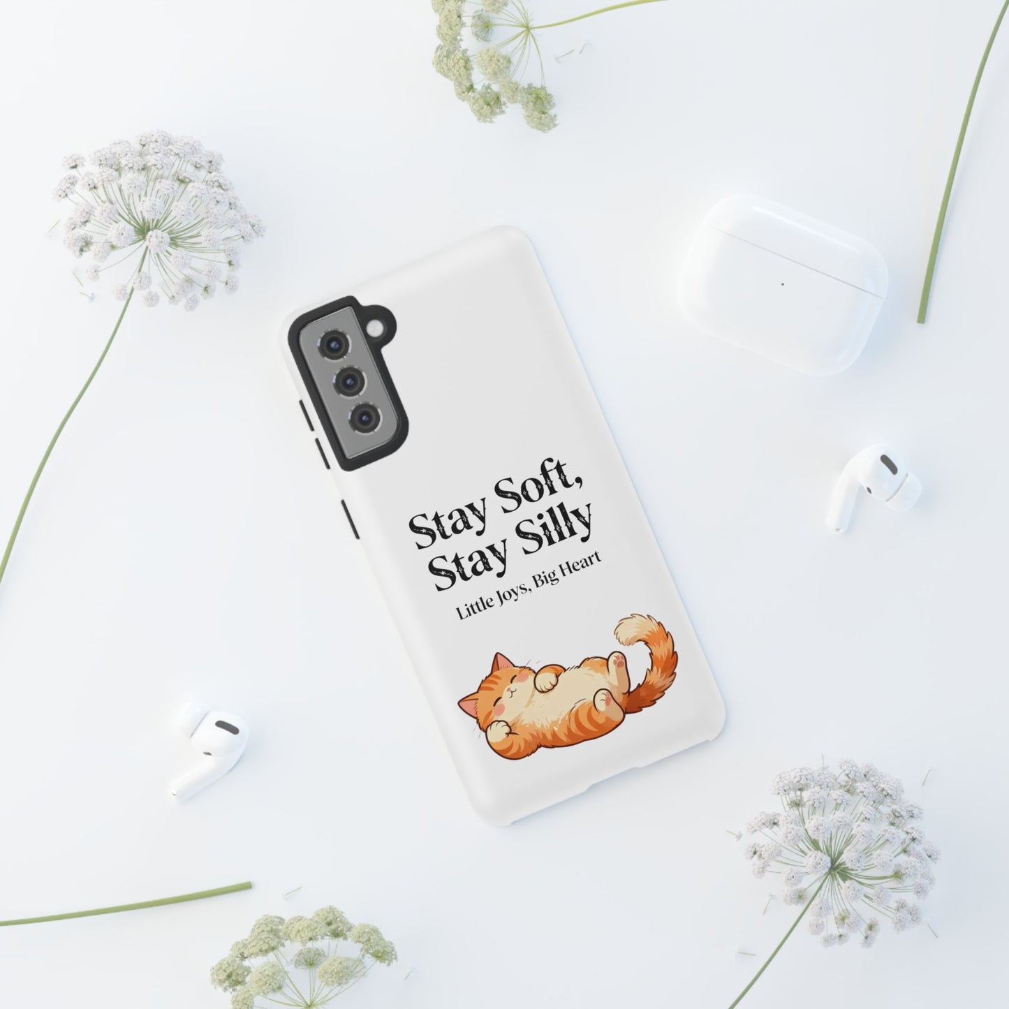Orange Cat Aesthetic Phone Case – Stay Soft, Stay Silly | Custom Text Available | Little Joys, Big Heart