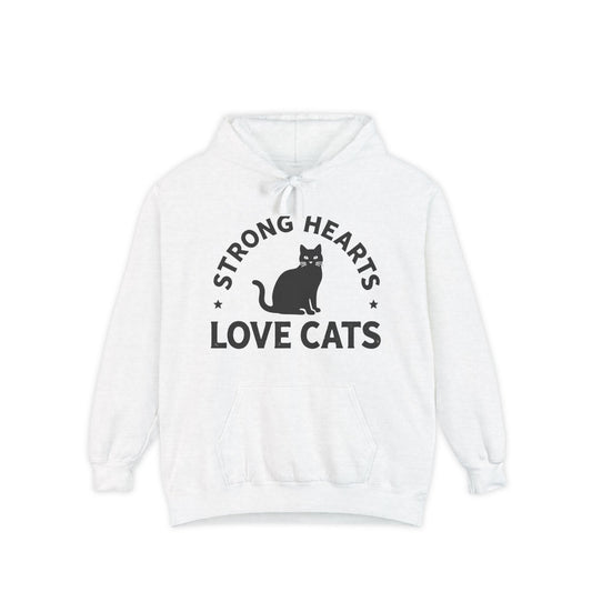 Strong Hearts Love Cats Hoodie – Bold Vintage Cat Graphic Pullover
