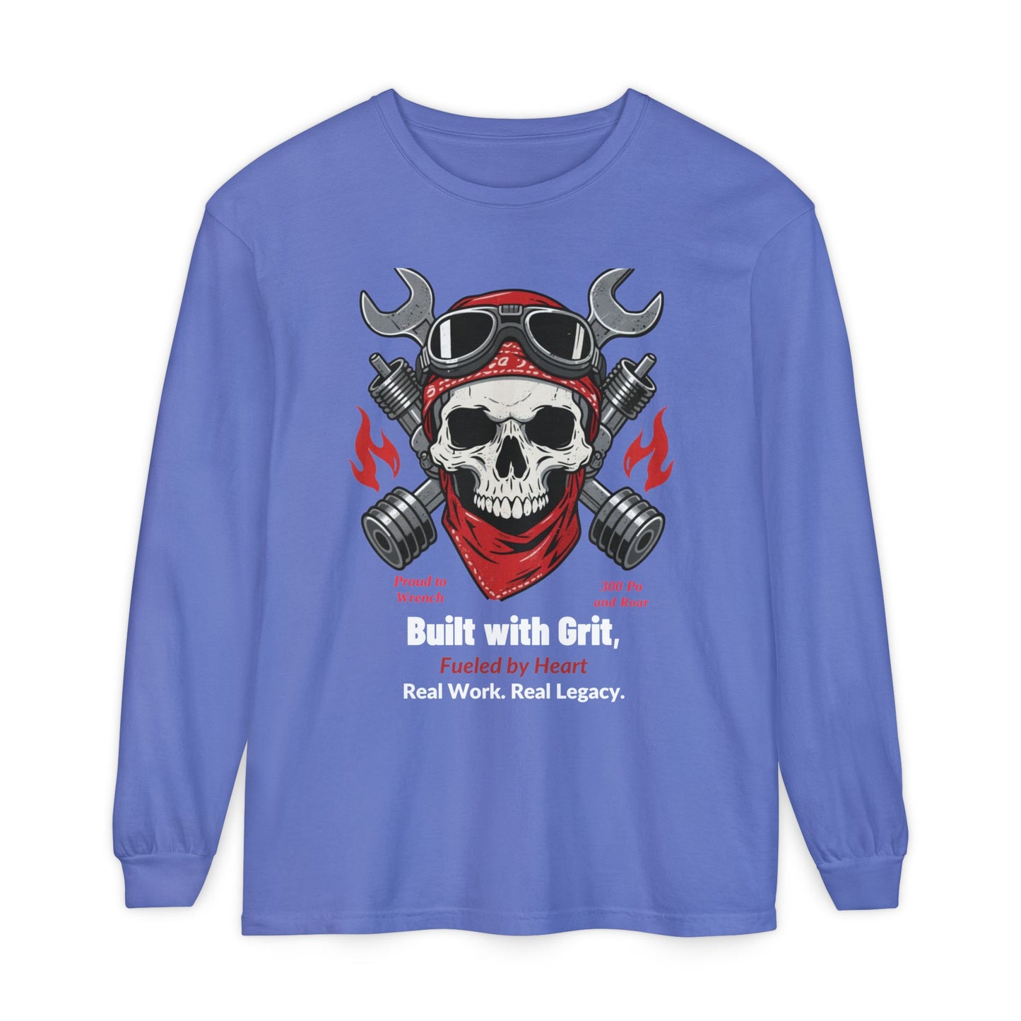 Grease & Glory Long Sleeve Shirt – Gritty Mechanic Skull Graphic Tee for Hardworking Hands