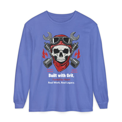 Grease & Glory Long Sleeve Shirt – Gritty Mechanic Skull Graphic Tee for Hardworking Hands