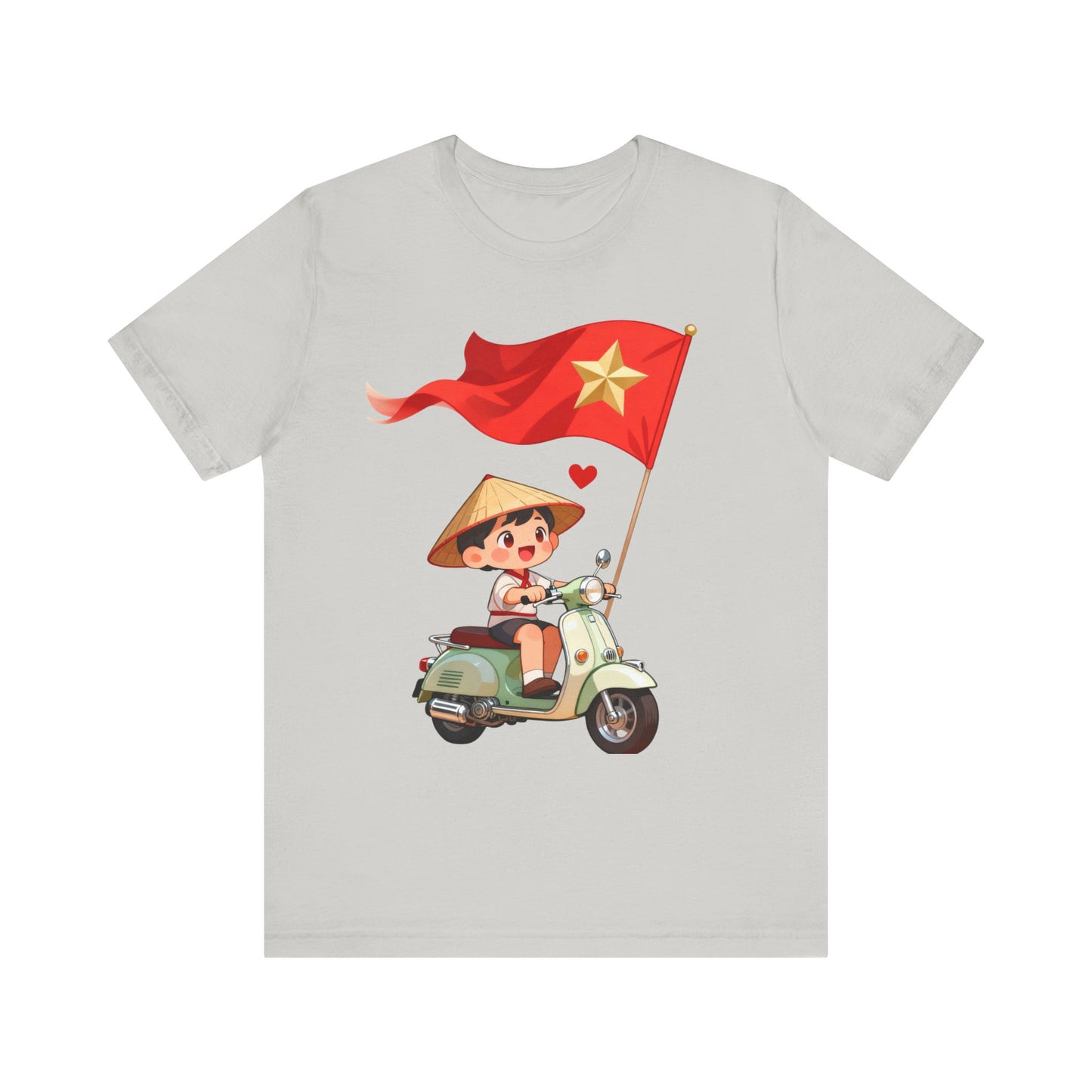 intage Vespa Rider Tee – Adorable Kid & Star Flag Illustration, Travel-Style Vietnam Graphic Shirt