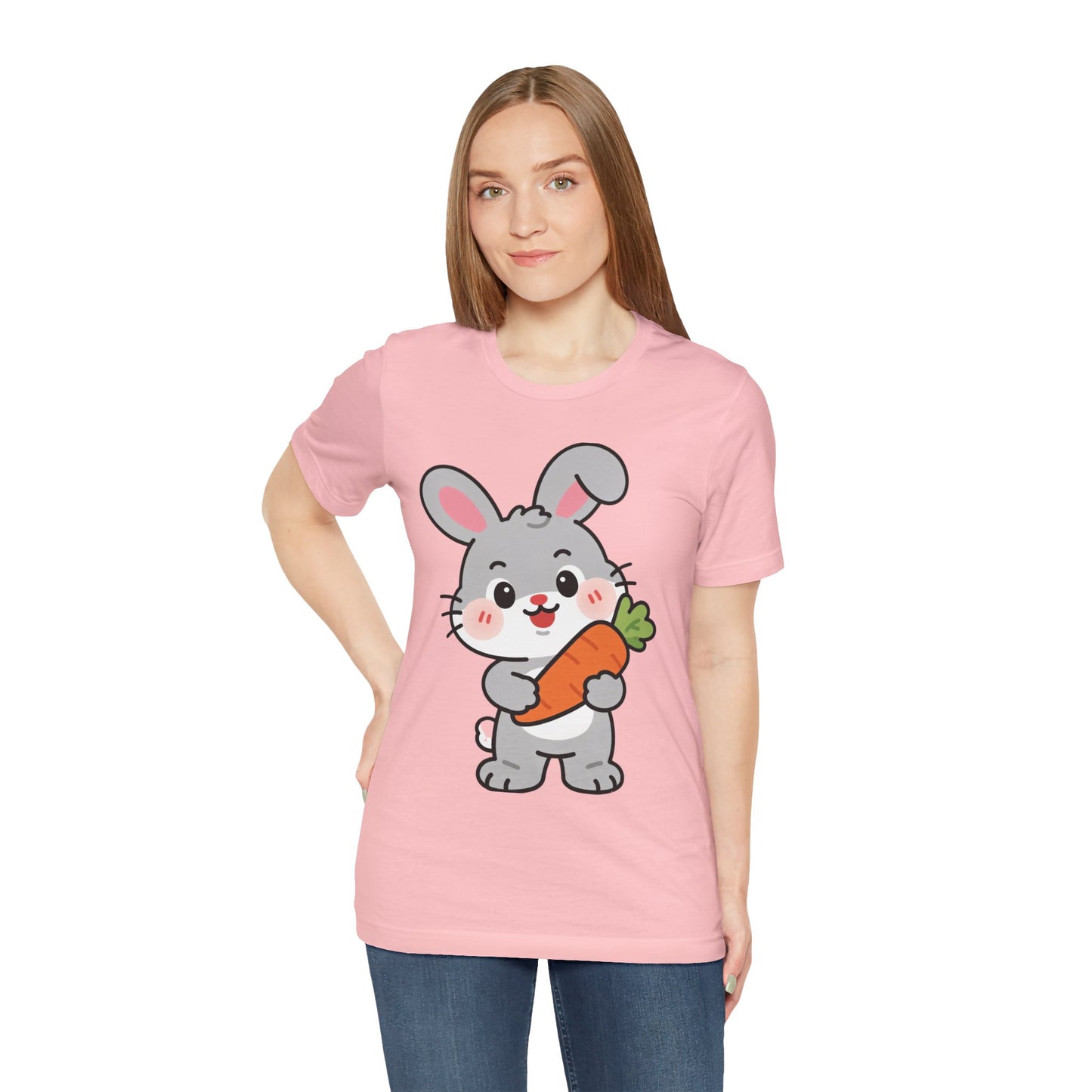 Sweet Bunny & Carrot Graphic Tee – Soft Pastel Rabbit Illustration Shirt