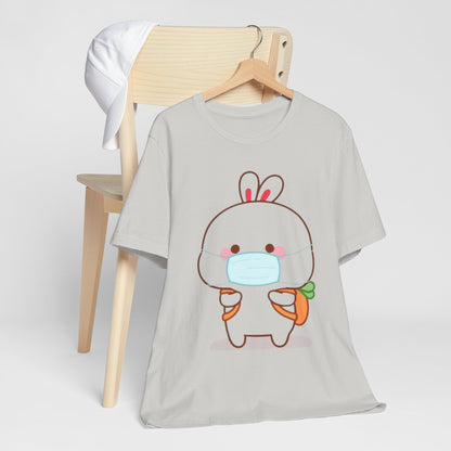 Playful Bunny in Mask T-Shirt – Adorable Carrot-Loving Rabbit Cartoon Design