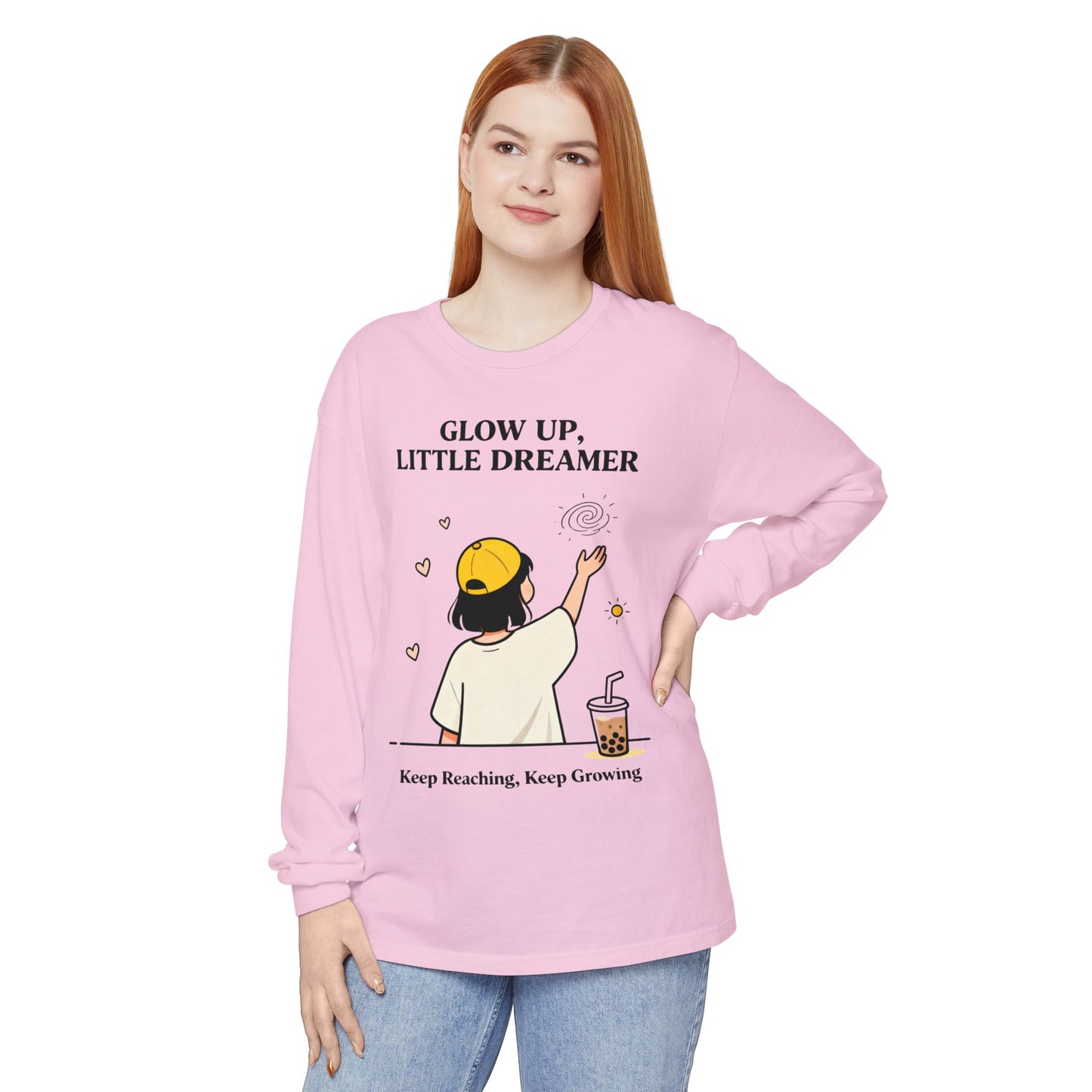 Glow Up Dreamer Long Sleeve Tee – Uplifting Inspirational Graphic Shirt